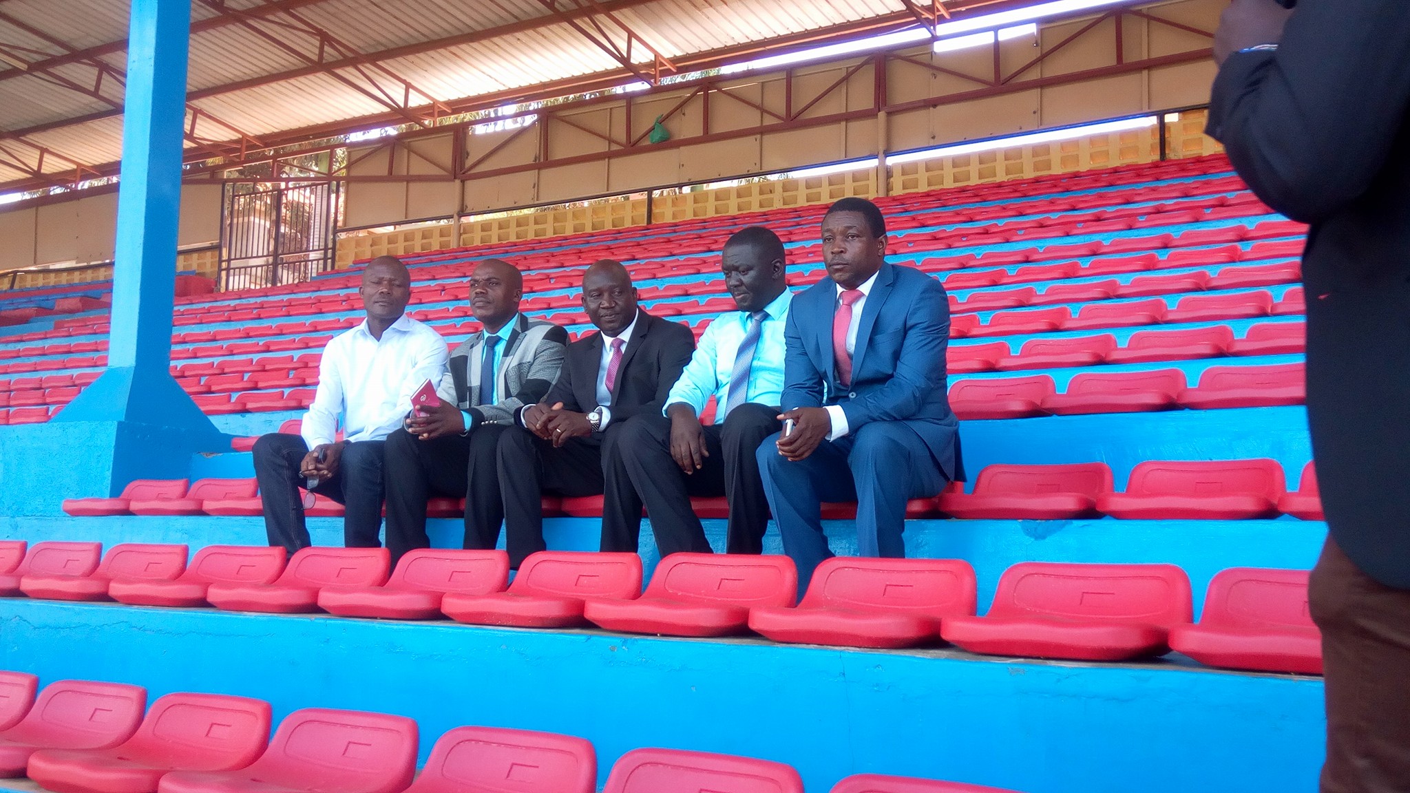 Vipers patron, Mulindwa (In black suit) seated with colleagues at newly furbished stadium