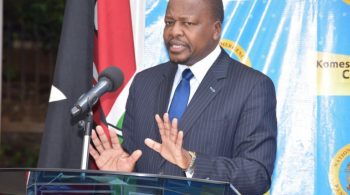 Kenya Health Secretary Mutahi Kagwe addressing the media on Covid-19 in Nairobi.