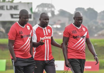 Wasswa Bbosa left with his assistants James Odoch right and Sam Kawalya have steadied the ship at Wankulukuku (Club Picture)